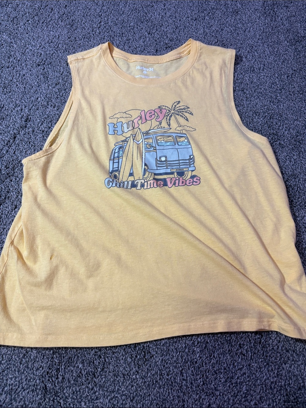 Hurley Yellow Graphic Tank Top with Surf Van Design